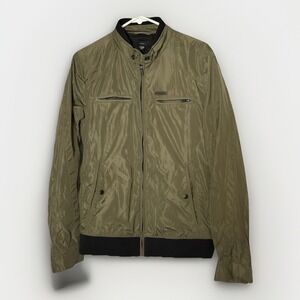 DIESEL Bomber Flight Jacket Men's Medium Green Ribbed Zip Moto Nylon